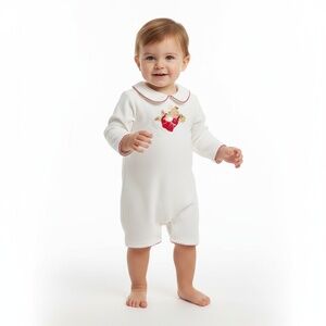 Toffee Apple Baby Romper Baby 9 Months White Red Fleece Angel Embroidered New